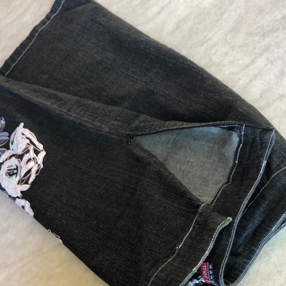 Mac & Jac Black Denim Jean Stretch Mini Skirt With Embroidered Flowers Size 4 - Picture 5 of 9